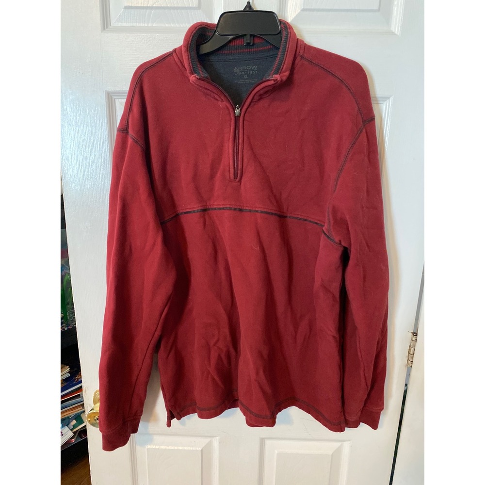 Arrow USA 1851 Mens XL Burgundy Red Quarter Zip Pullover Sweatshirt Mock Neck